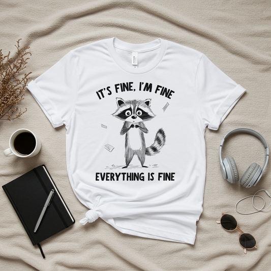 I'm Fine It's Fine Everything Is Fine Raccoon T-Shirt