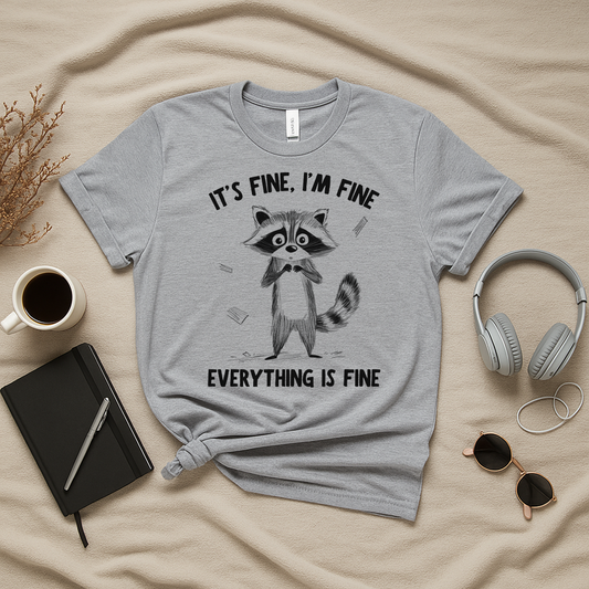 I'm Fine It's Fine Everything Is Fine Raccoon T-Shirt
